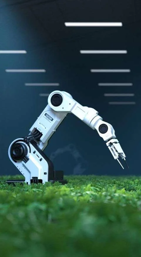 AI powered robotic arm in modern automation and manufacturing environment