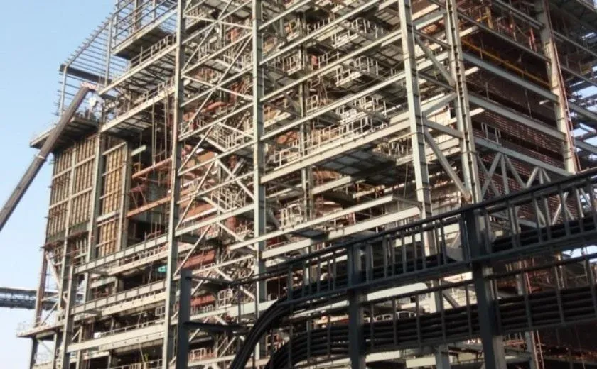 Heavy industrial infrastructure with structural steel and piping systems