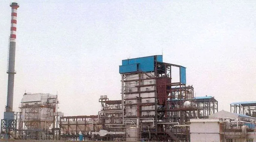 Thermal power plant with steel framework and industrial piping systems
